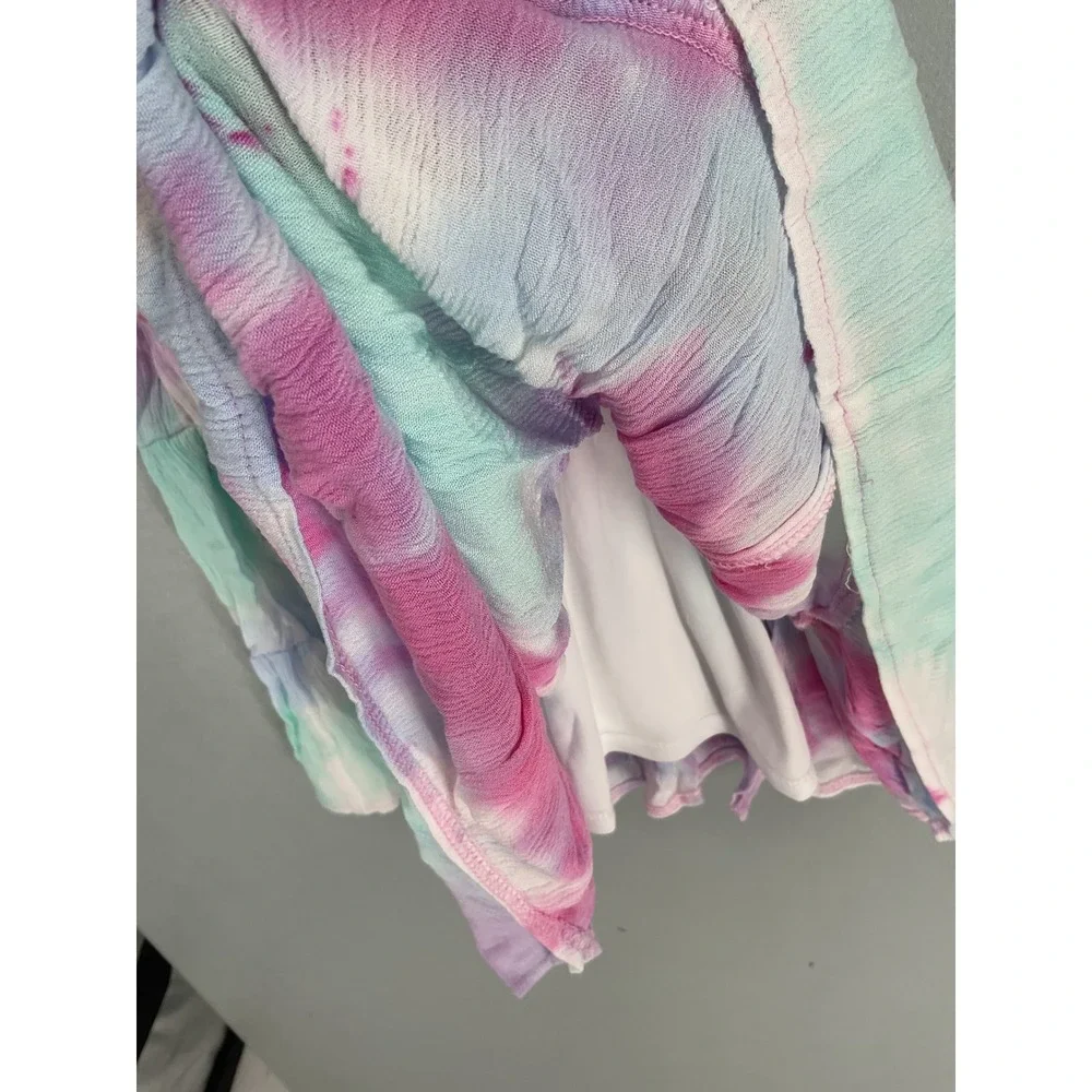 Justice Girls Tie Dye Effect Ruffle Tiered Smocked Dress Multi Size S 7/8